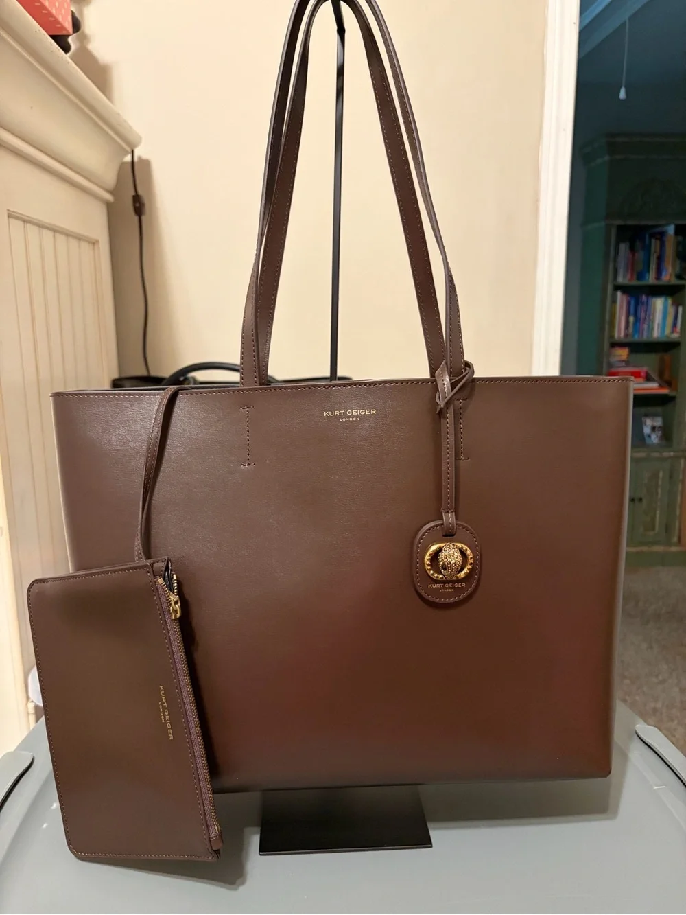 Kurt Geiger Brown Leather Tote with Detachable Zip Pouch